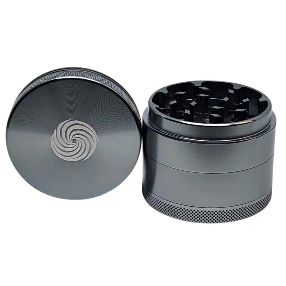 Origin Classic - High Quality Aluminum Herb Grinder with Screen - 4 Parts - 2.2 Inch - Side Open View