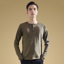 Slim Fit Henley Long Sleeve Organic Cotton Shirt by Sanctum Fashion