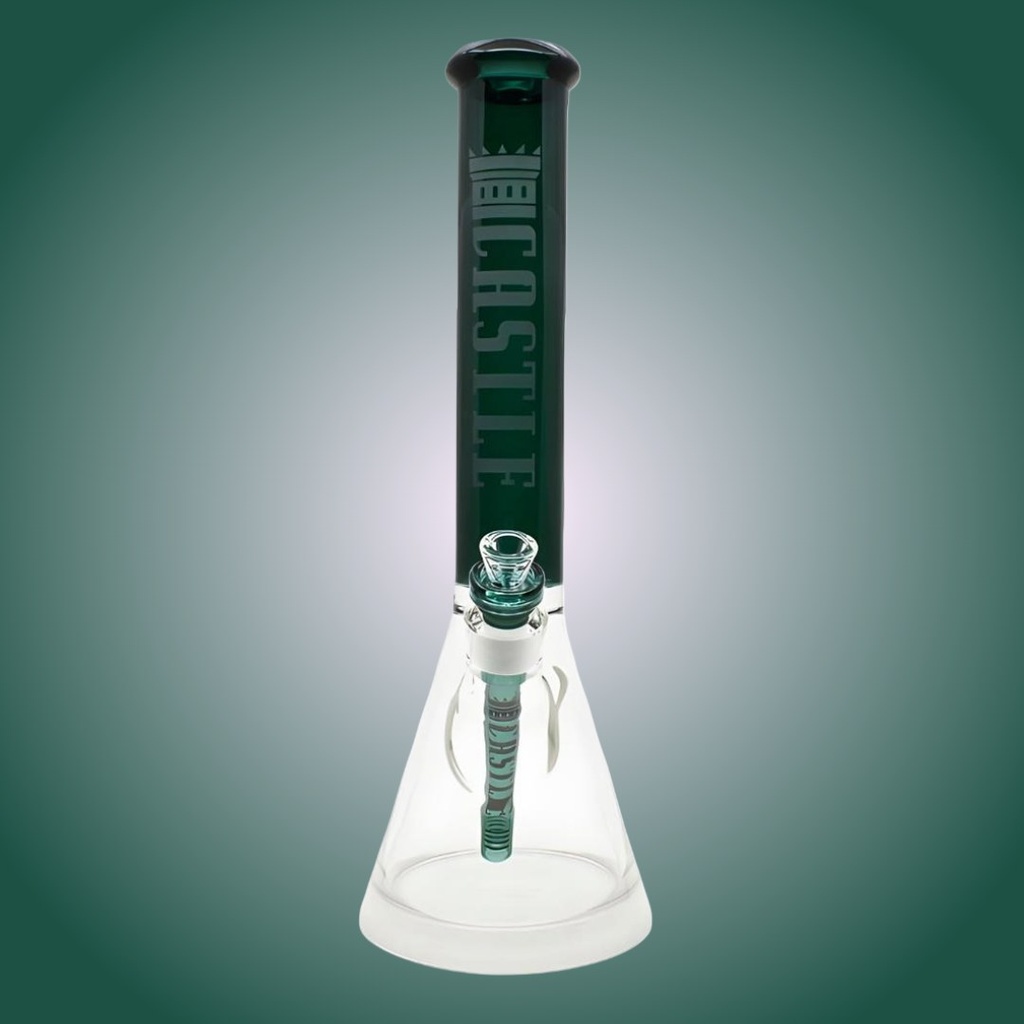 16 Inch 7mm Beaker Bong with Color Top and Thick Base from Castle Glass - Teal