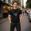 3D Psychedelic Rainbow Cat Organic Cotton T-Shirt by Sanctum Fashion - Eco-Friendly and Sustainable