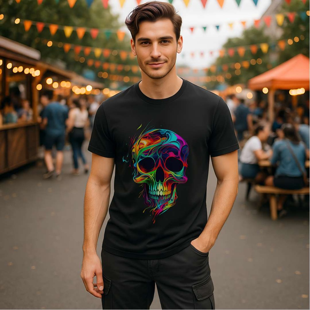 Trippy Melting Skull Organic Cotton T-Shirt by Sanctum Fashion