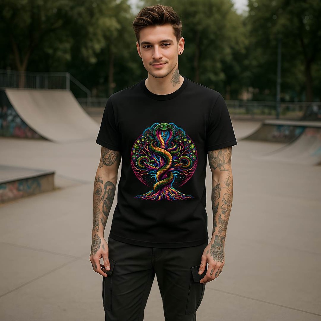 3D Psychedelic Cobra Sacred Tree T-Shirt | Organic Cotton | Sanctum Fashion