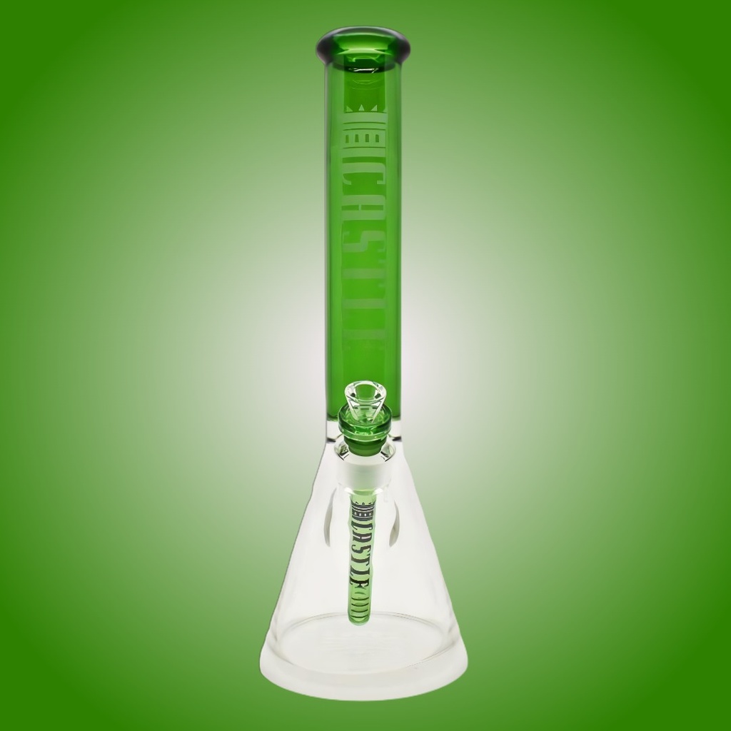 16 Inch 7mm Beaker Bong with Color Top and Thick Base from Castle Glass - Green