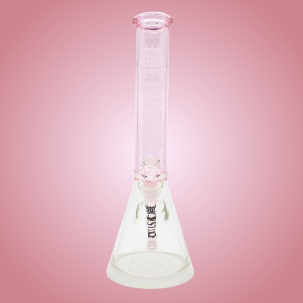 16 Inch 7mm Beaker Bong with Color Top and Thick Base from Castle Glass - Pink