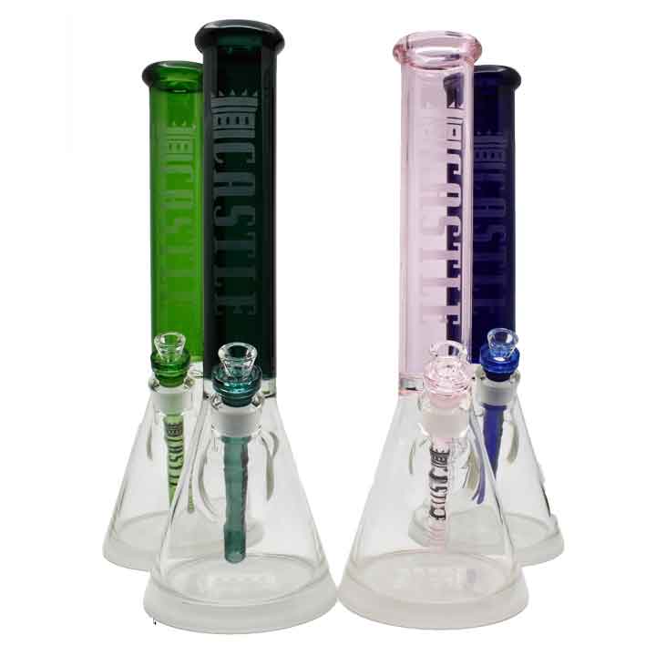 16 Inch 7mm Beaker Bong with Color Top and Thick Base from Castle Glass - All