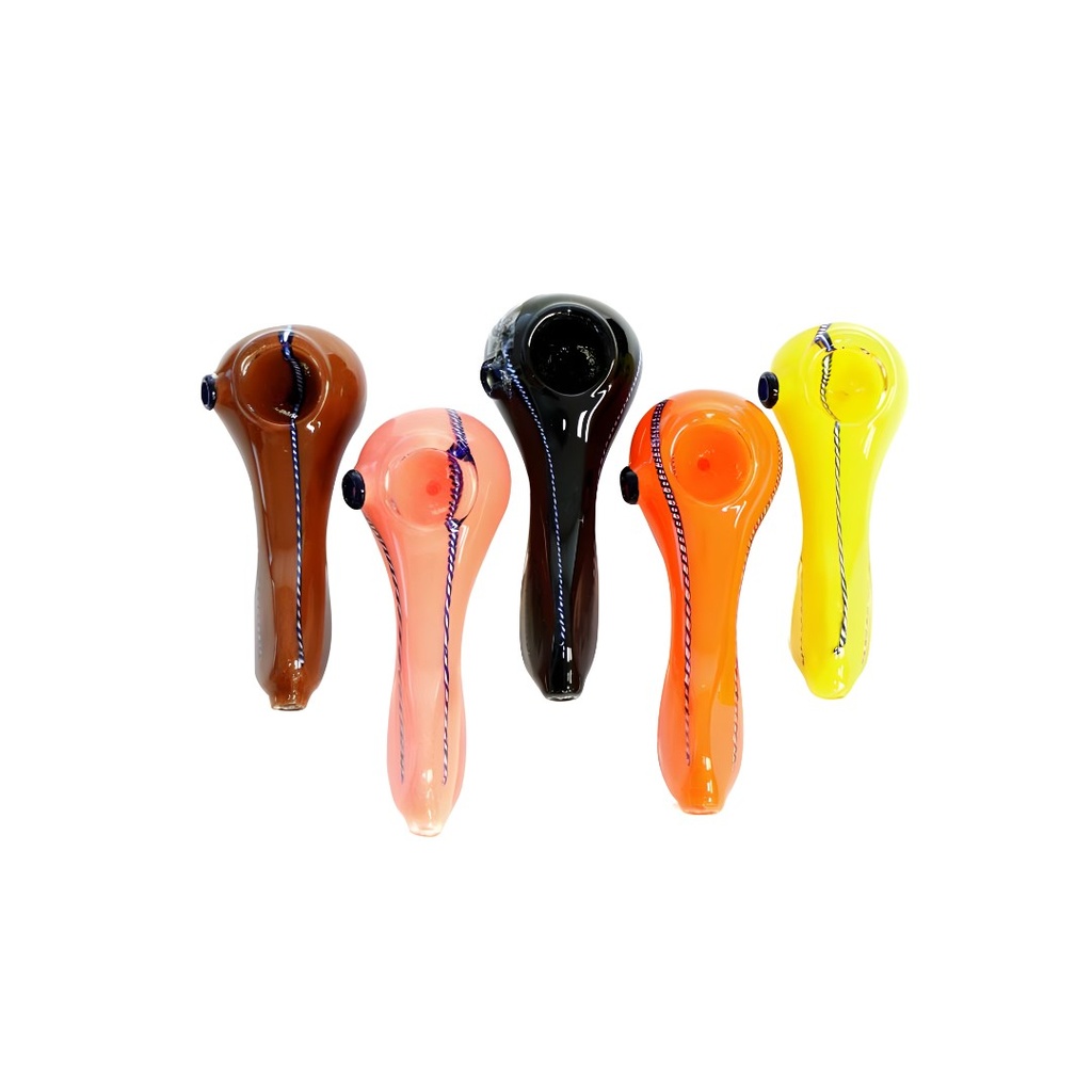 4 Inch Colored Glass Handpipe with Lines and Triangle Mouthpiece  - 1019E