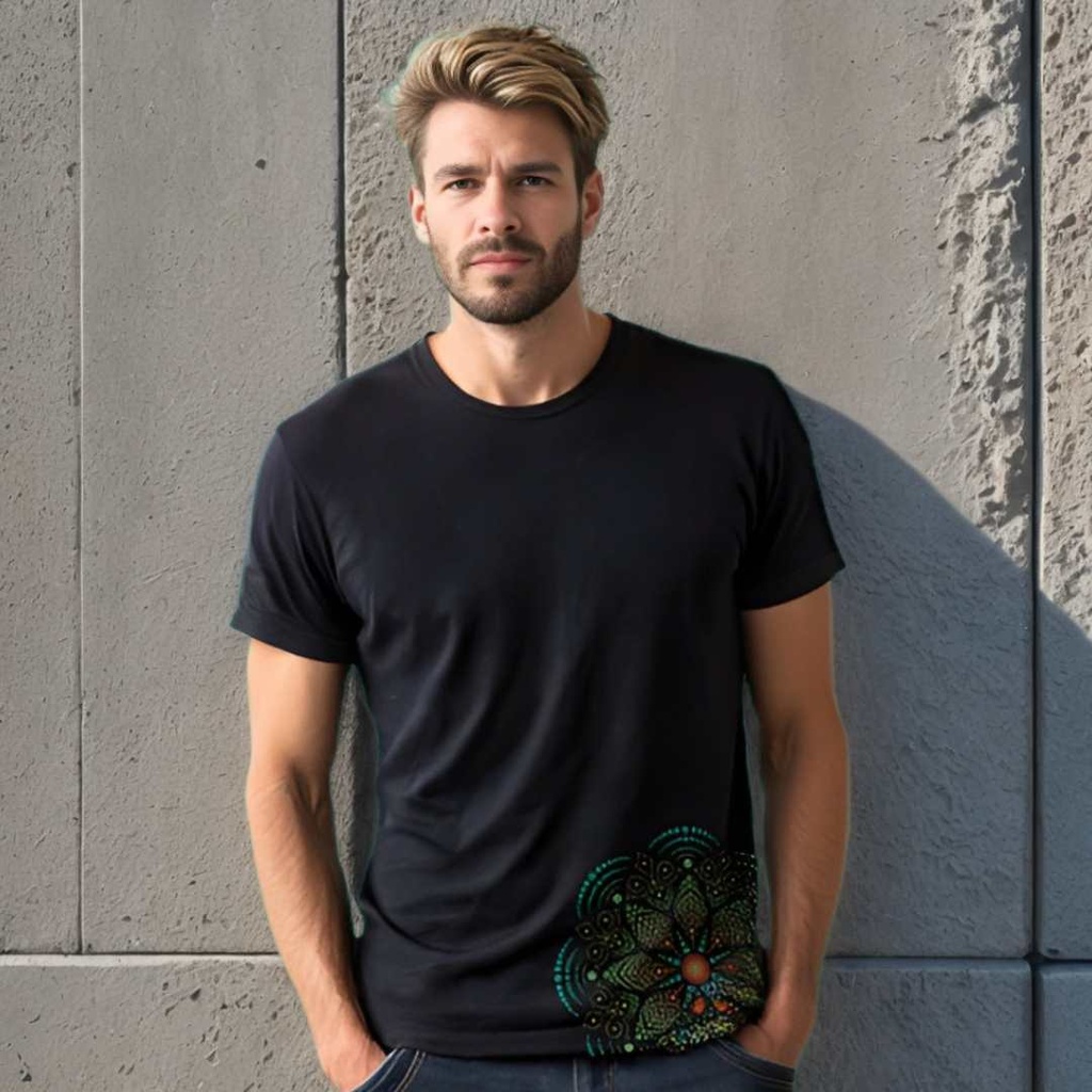 Playera Mandala de Puntos con Flor Verde de Algodón Orgánico de Sanctum Fashion