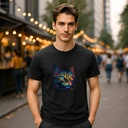 T-shirt 3D Chat Arc-en-Ciel Psychédélique en Coton Bio par Sanctum Fashion - Écoresponsable et Durable