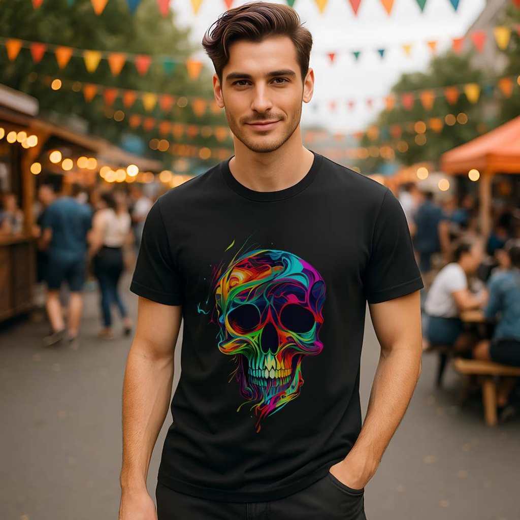 Camiseta de Algodón Orgánico Cráneo Psicodélico Derretido por Sanctum Fashion