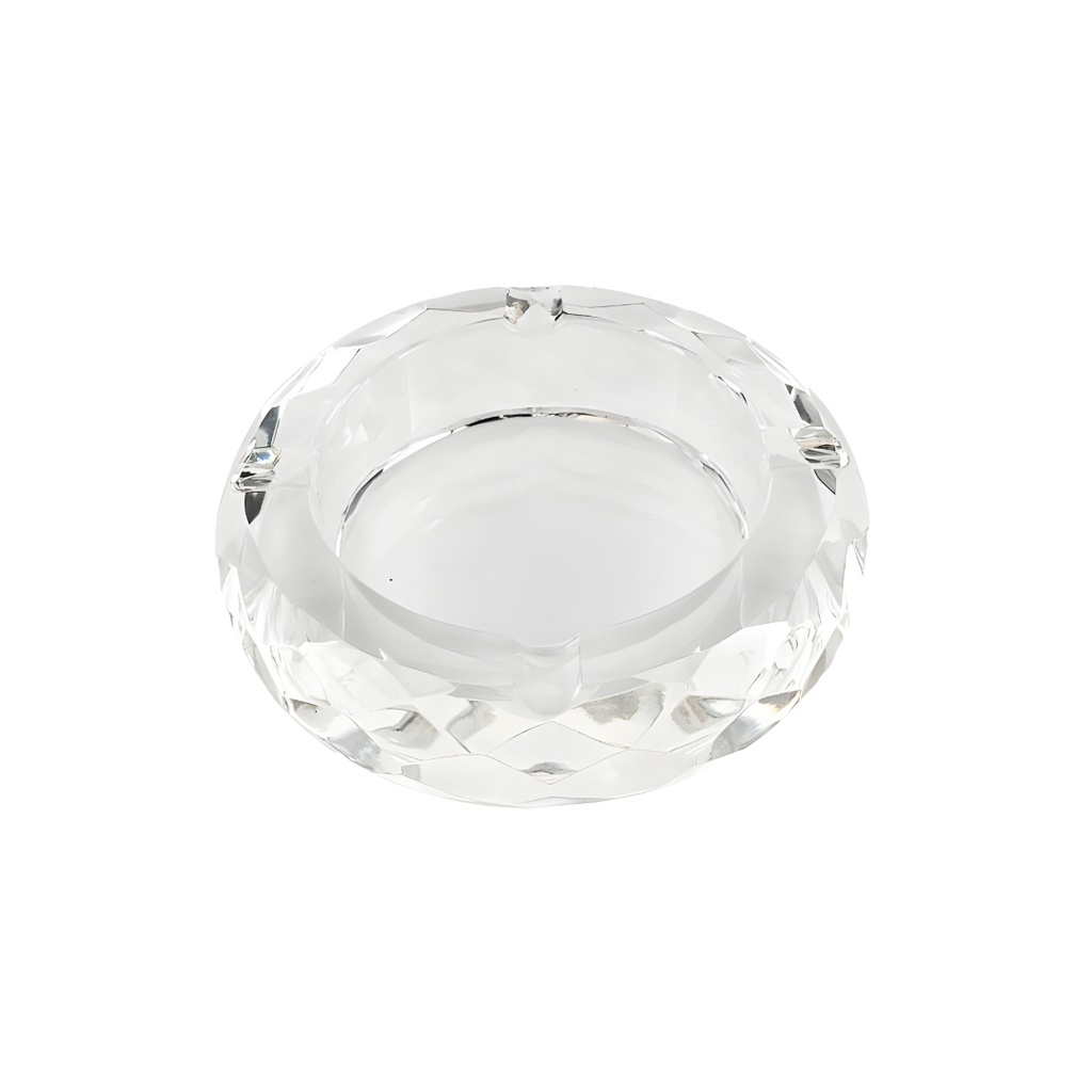 Cendrier en cristal de verre - rond à facettes multiples