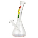 DANK Mini Beaker Bong de 8 Pouces avec Embout Incliné et Impression en Couleurs Rasta au Fond