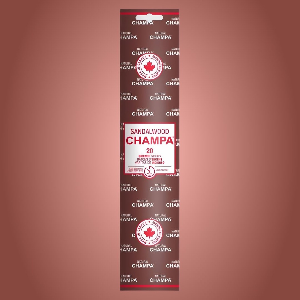 Bâtonnets d'Encens Premium Sandalwood Champa de 11 Pouces – Pack de 20 à l'Arôme Terreux