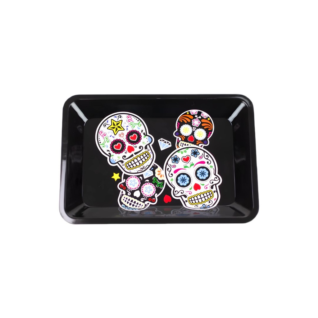 Bandeja Pequeña de Metal para Liar con Calaveras de Azúcar Decorativas - Compacta y Duradera, 18x13cm