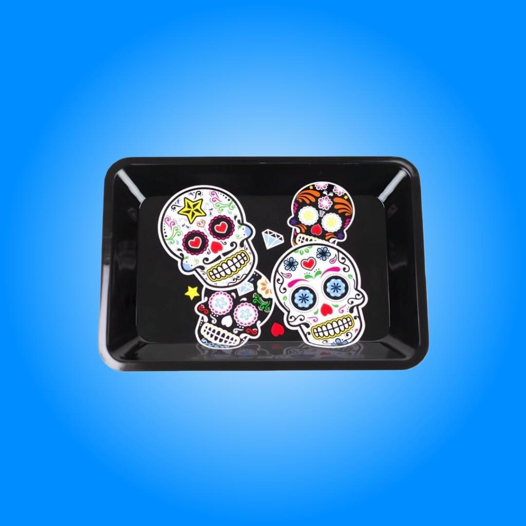 Decorative Sugar Skulls Small Metal Rolling Tray – Compact & Durable, 7x5 Inch