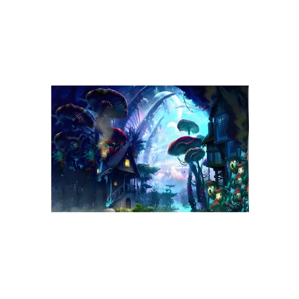 Enchanted Forest Abode Wall Tapestry – Mystical Mushroom Forest & House Design - 50x60 Inches