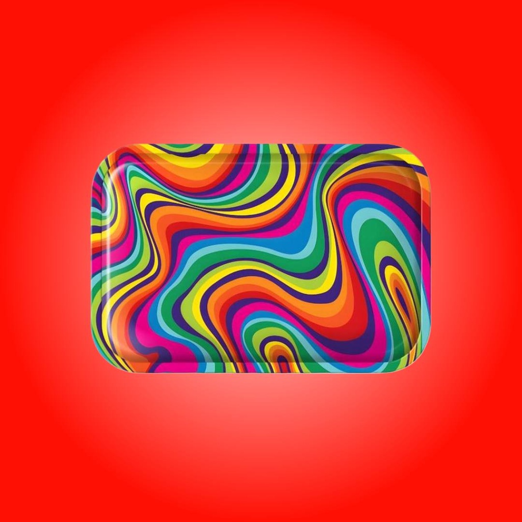 Rainbow Swirl Metal Rolling Tray - Vibrant and Versatile Accessory