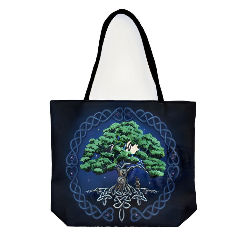 Bolsa Tote de Yute Tecnológico Árbol de la Vida del Bosque Encantado con Asa de Cuerda Cómoda