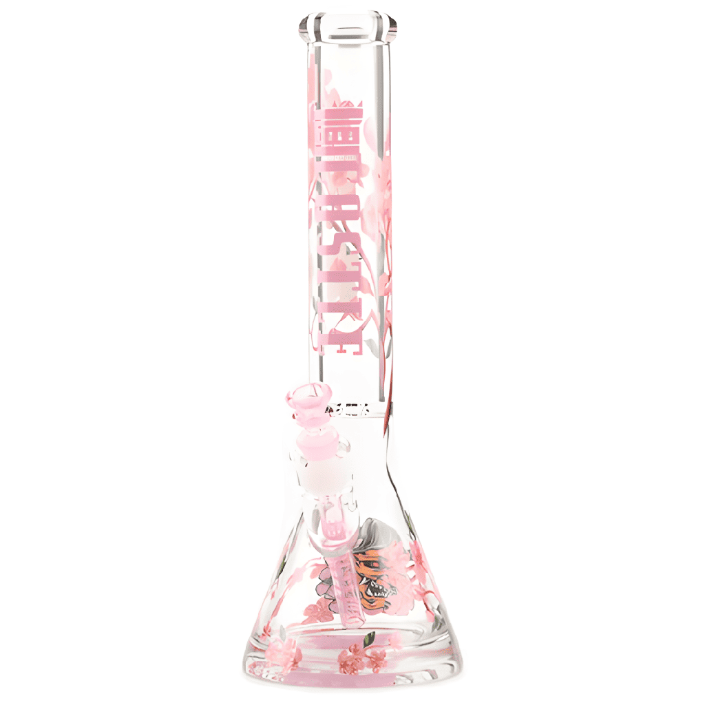 Bong Beaker en Verre Fleurs de Cerisier par Castle Glassworks – 16 Pouces en Borosilicate Premium