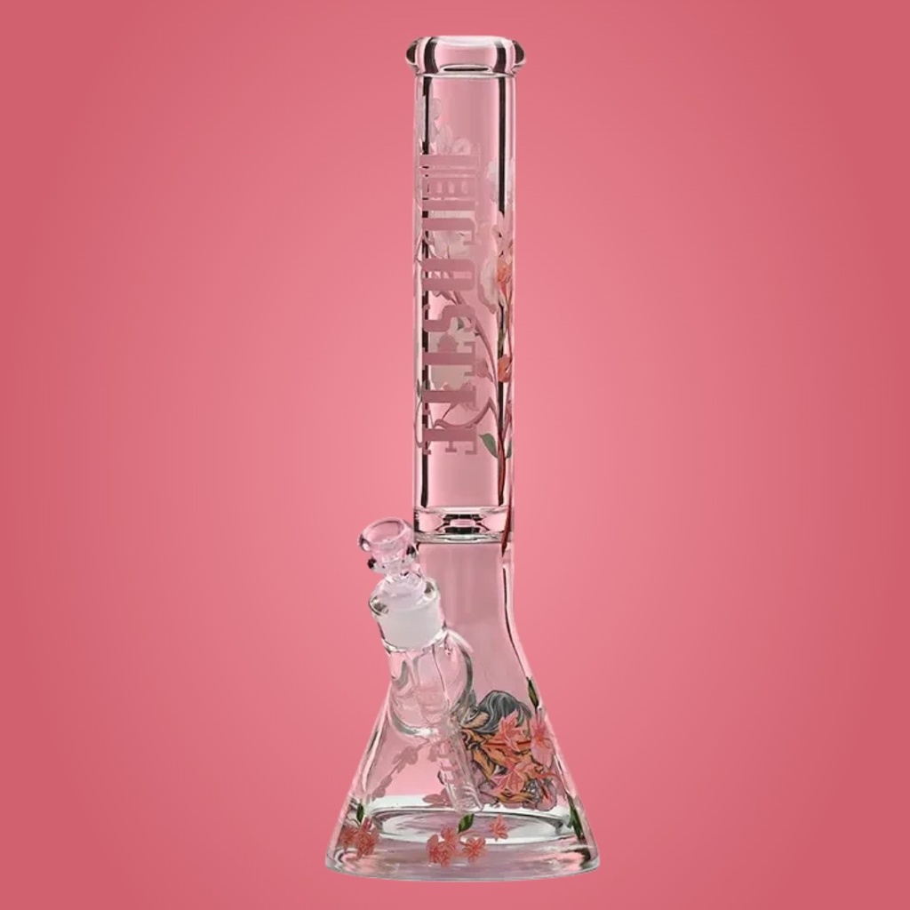 Bong Beaker en Verre Fleurs de Cerisier par Castle Glassworks – 16 Pouces en Borosilicate Premium