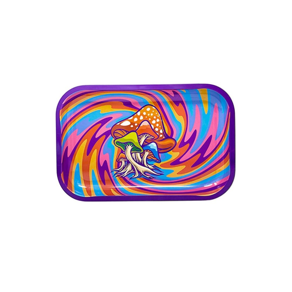 Mushroom Rainbow Swirl Metal Rolling Tray – Vibrant & Durable - 11.25 x 7.5 Inch