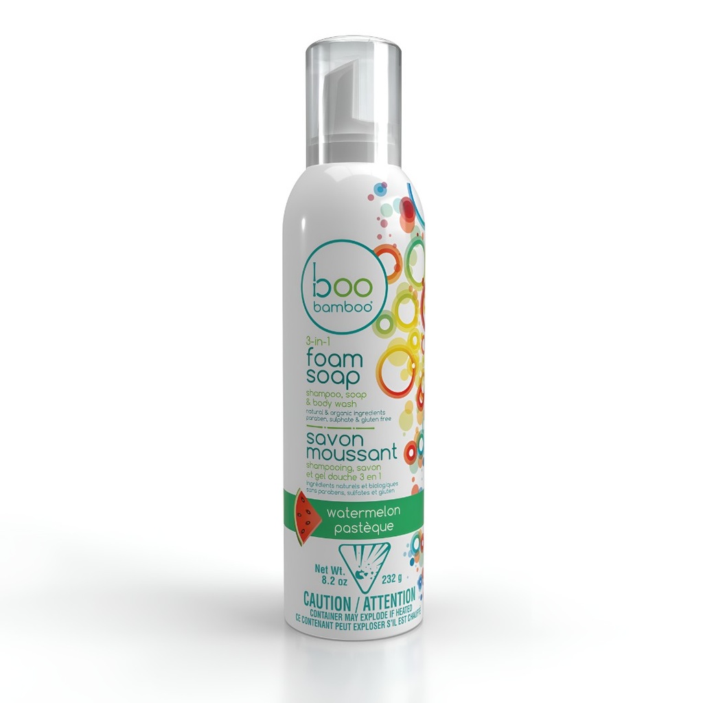 Jabón Espumoso 3-en-1 de Sandía BOO BAMBOO para Cabello, Cara y Cuerpo – 232g