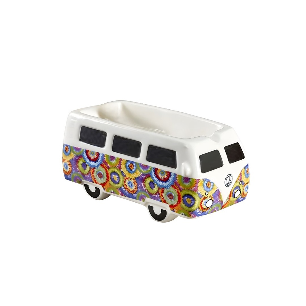 Colorful Flower Burst Vintage Bus Ceramic Ashtray – Retro Chic Decor