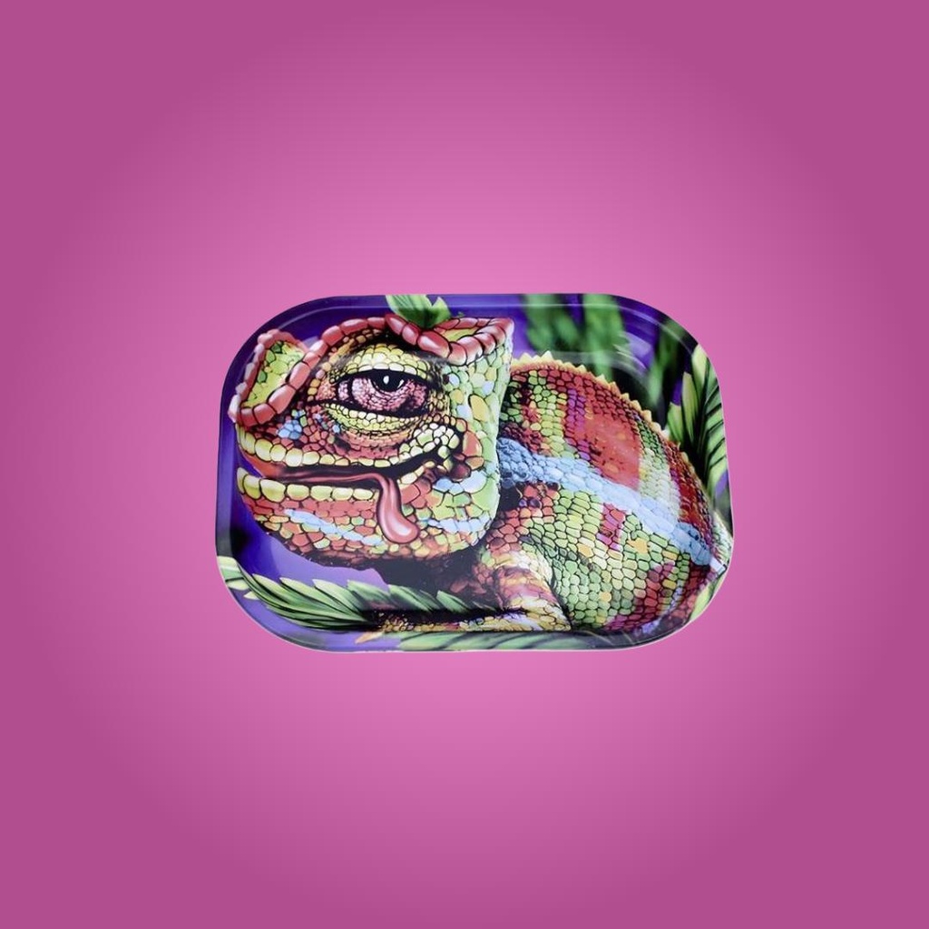 Small Iguana Themed Metal Rolling Tray – Vibrant and Durable