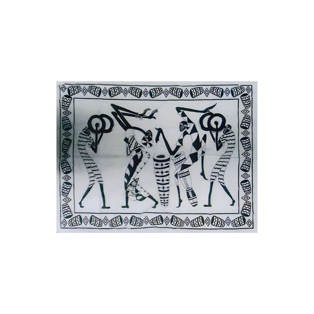 Tapisserie de Danse Tribale en Nuances de Gris – Danse Tribale Dessinée à la Main – 30x40 Pouces