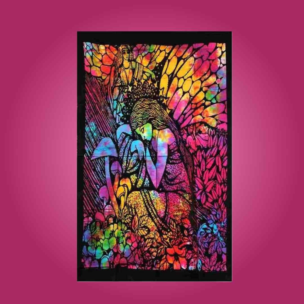 Psychedelic Rainbow Tie-Dye Angel Tapestry | Praying Angel Design | 30x40 Inches