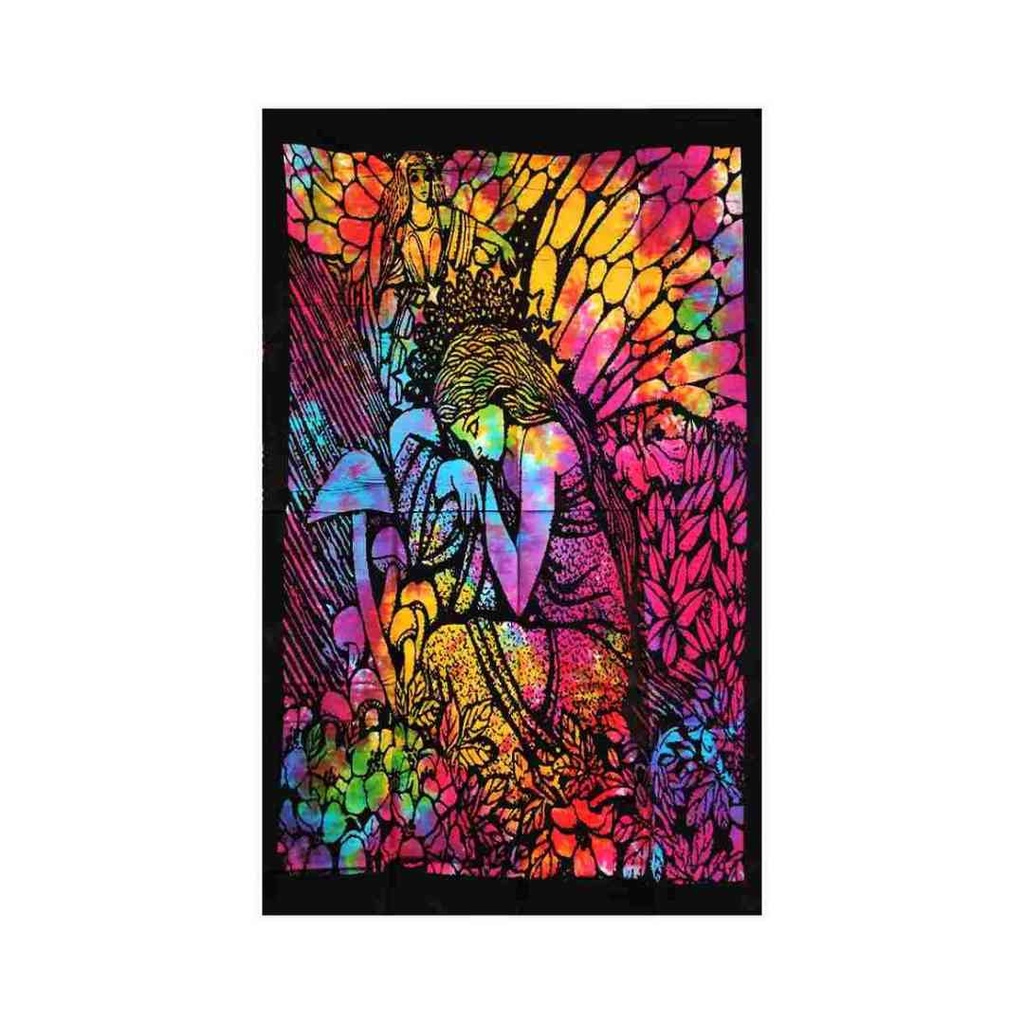 Tapisserie Ange Psychédélique en Tie-Dye Arc-en-Ciel | Design Ange en Prière | 30x40 Pouces