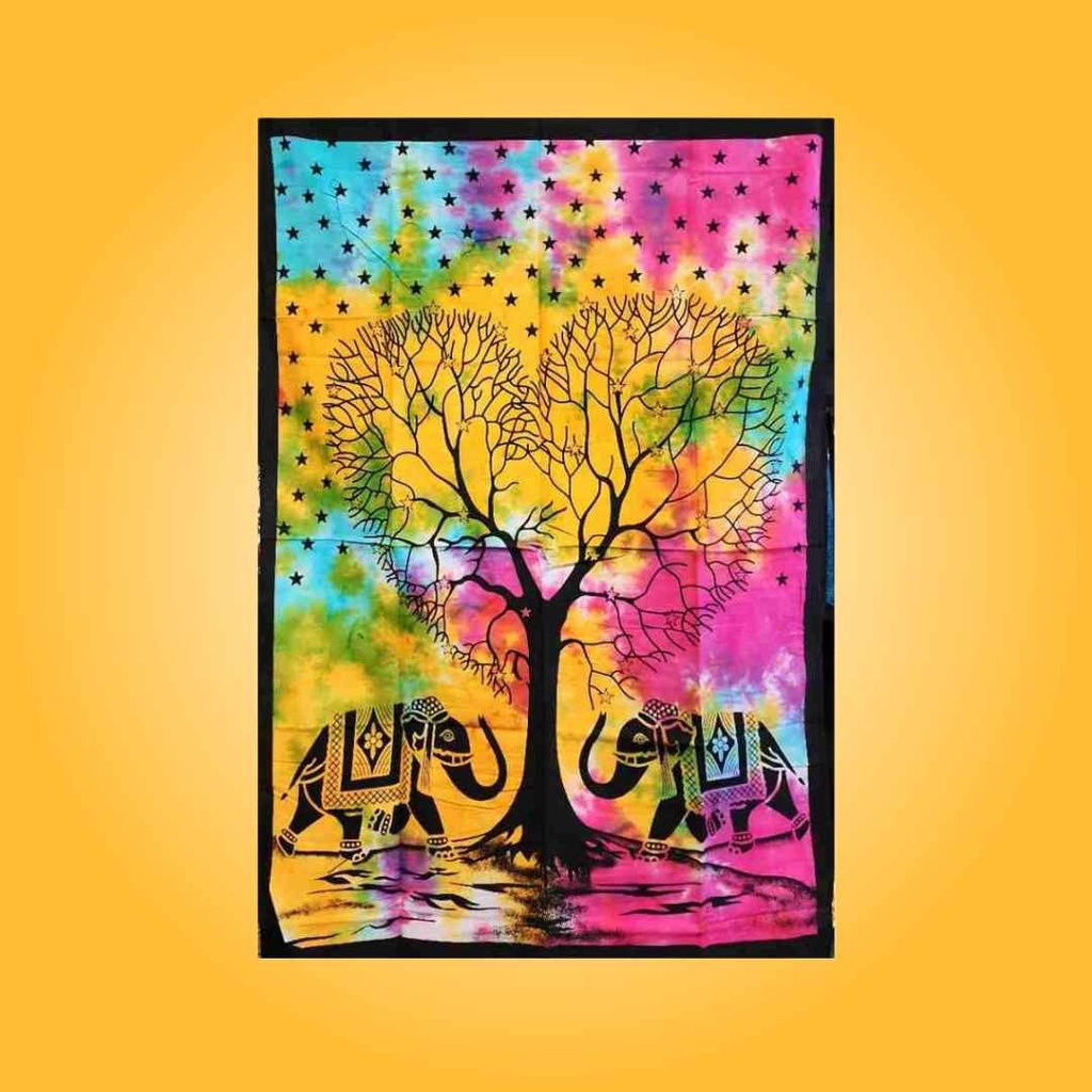 Rainbow Tie Dye Heart Shaped Tree and Elephant Tapestry | 30x40 Inches