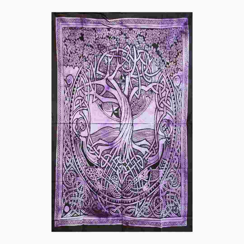 Tapisserie Psychédélique Arbre de Vie Nœud Celtique en Tie-Dye Violet | 30x40 Pouces