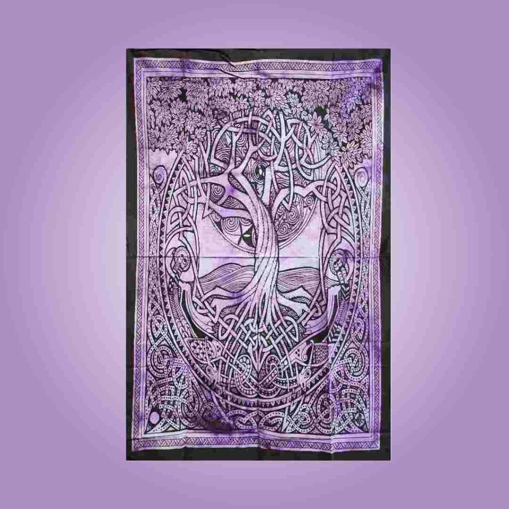 Tapiz Psicodélico Árbol de la Vida Nudo Celta en Tie-Dye Violeta | 30x40 Pulgadas