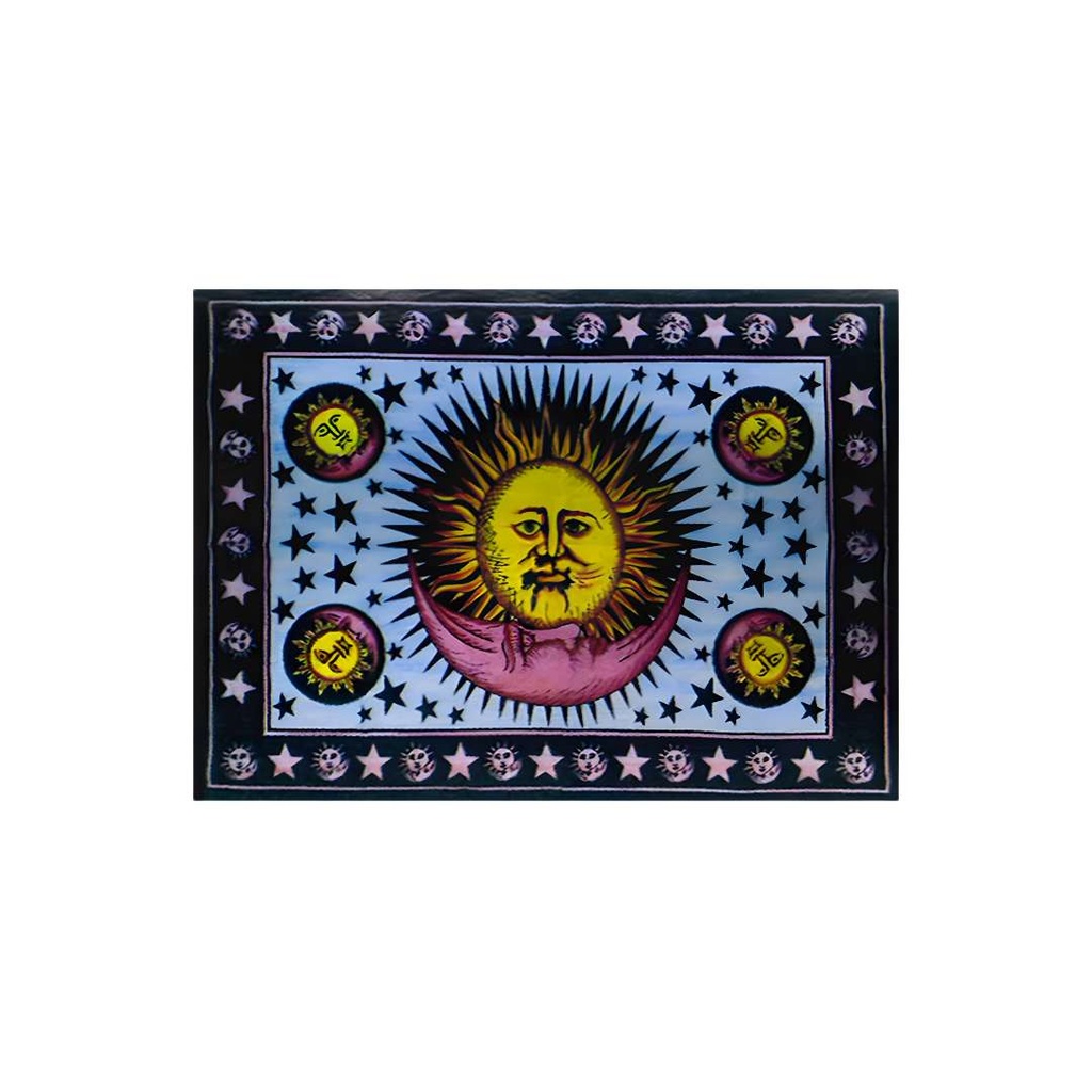 Divine Celestial Sun and Moon Tapestry | Blue Night Sky | 30x40 Inches