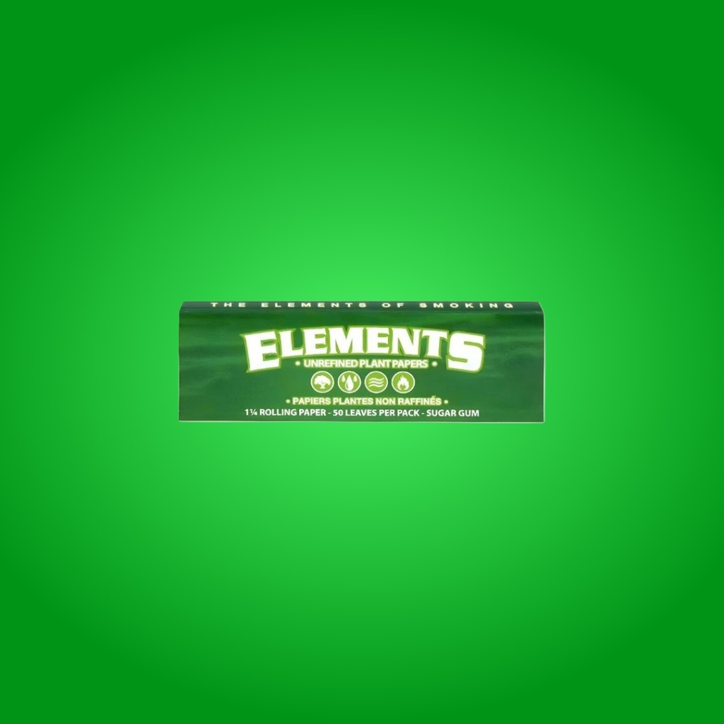 Elements Green Unrefined Plant Rolling Papers 1 1/4 | 50 Leaves Per Pack | Eco-Friendly