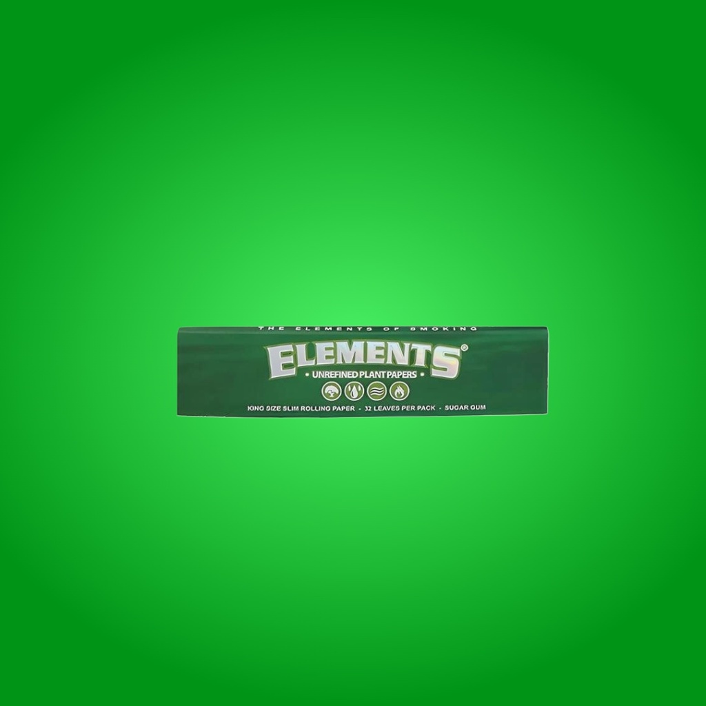 Elements Green Unrefined Plant Rolling Papers King Size Slim | 32 Leaves Per Pack