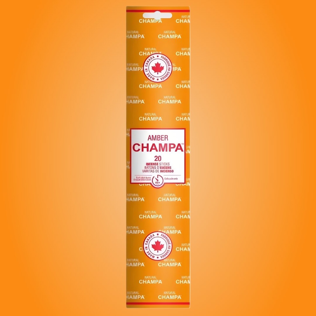 Amber Champa 11 Inch Incense Sticks | Pack of 20 | Hand-Dipped & Canadian Made