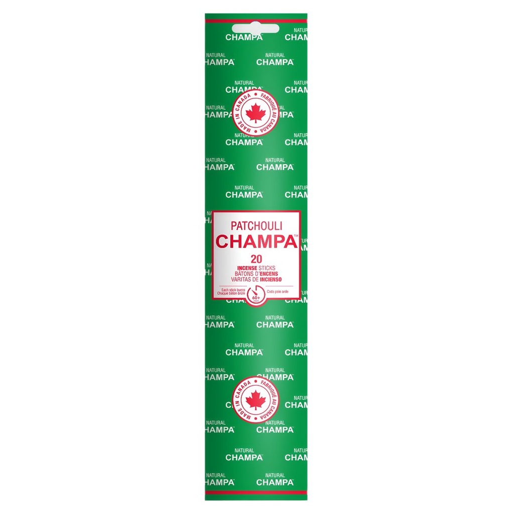 Bâtons d'Encens Patchouli Champa de 11 Pouces | Paquet de 20 | Arôme Herbal Exotique