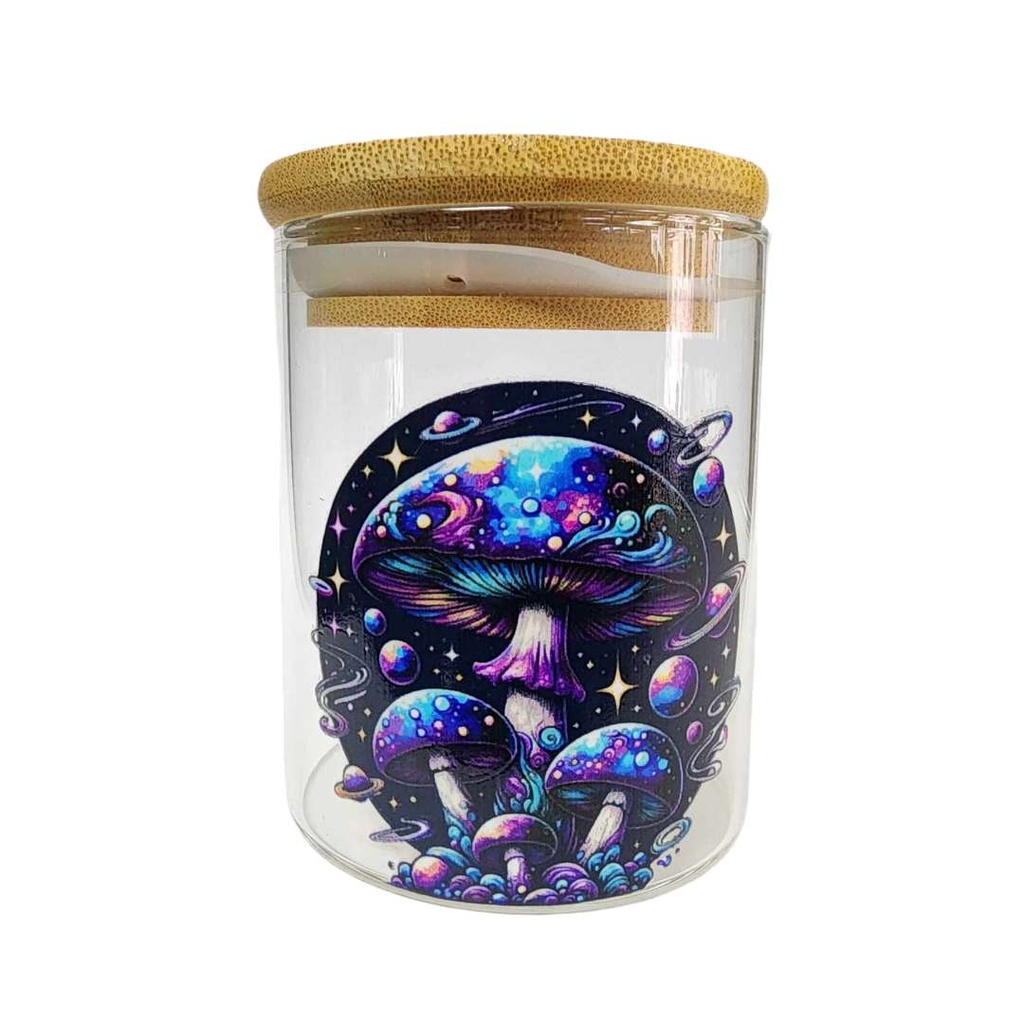 Pot en Verre Mini Mushrooms Milky Way | 200ml | Couvercle en Bambou avec Joint en Silicone