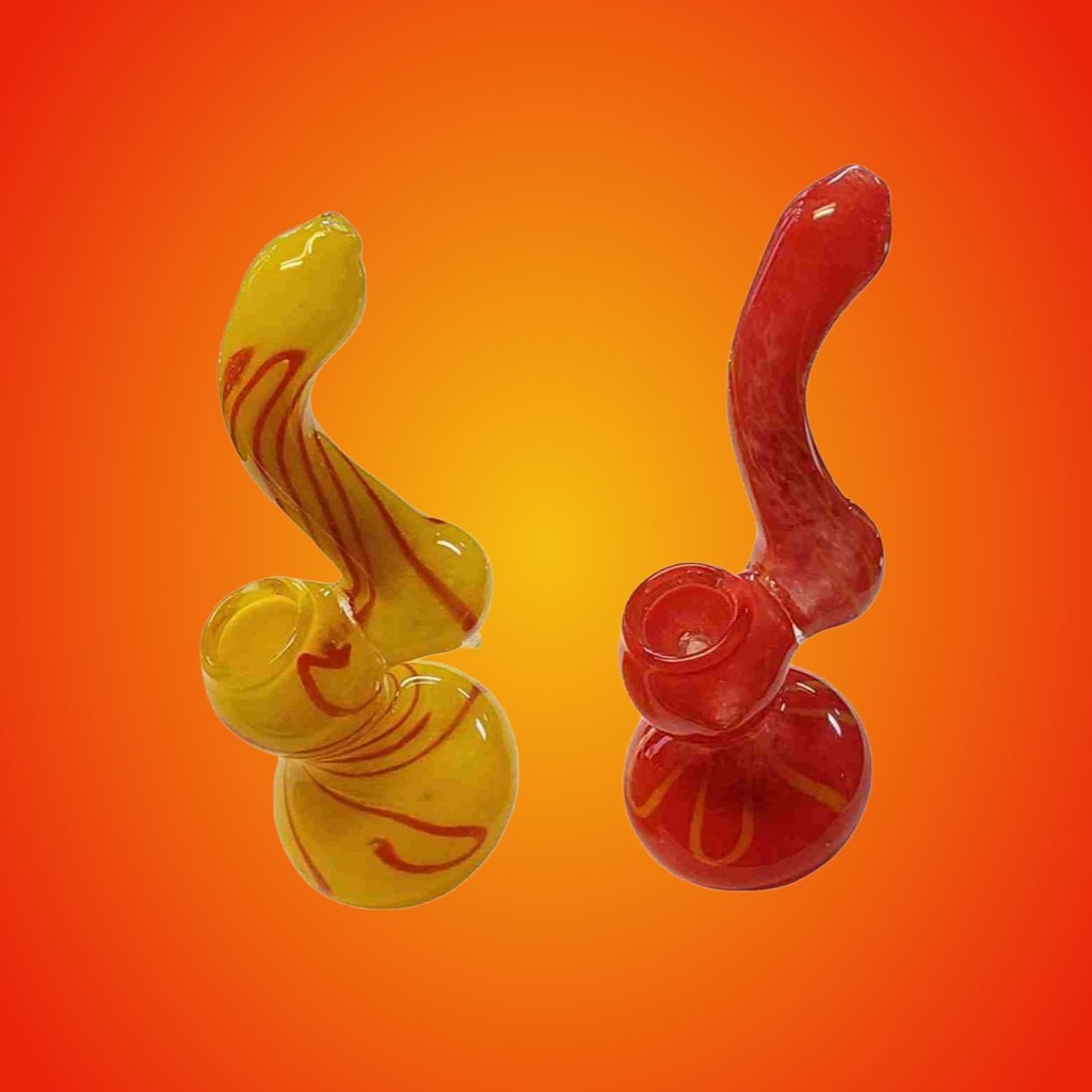 Opaque Colored Glass Sherlock Bubbler Waterpipe Handpipe with Lines - 5 Inch