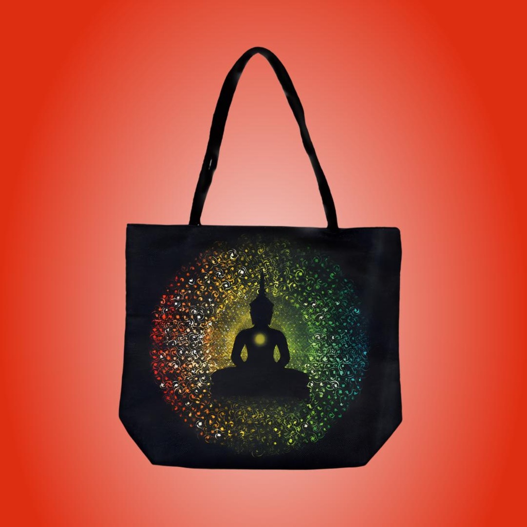 Meditating Buddha Large Jute Reusable Eco-friendly Tote Bag