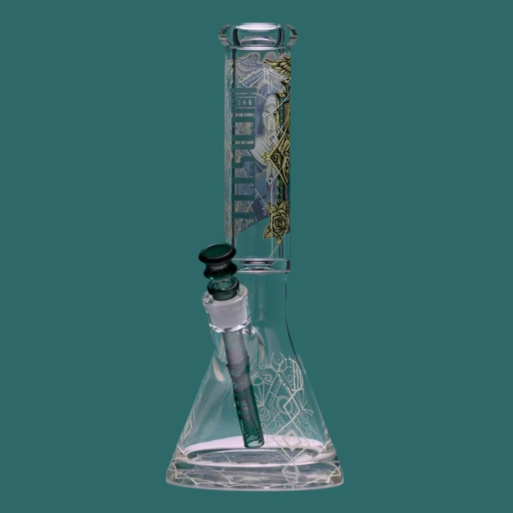 Bong Bécher en Verre Occulte avec Paroi et Base Épaisses de Castle Glassworks - 14 pouces - 9 mm