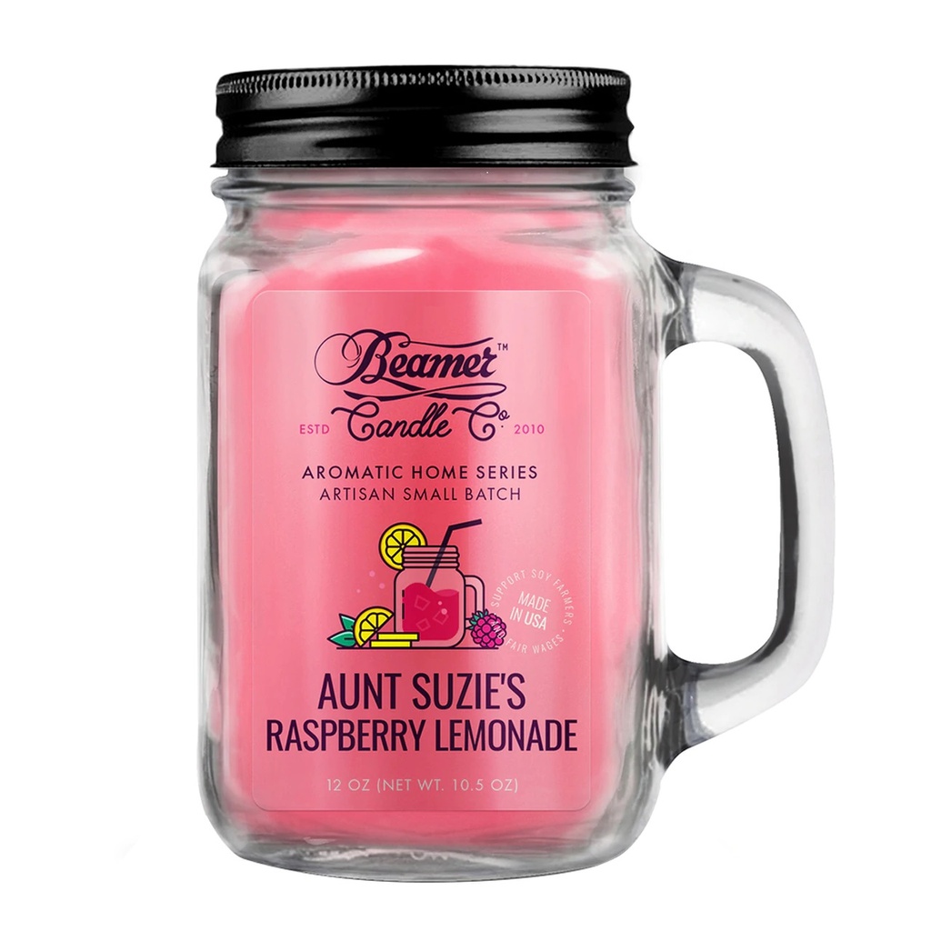 Beamer Candle Co. 12oz Glass Mason Jar - Aunt Suzie's Raspberry Lemonade