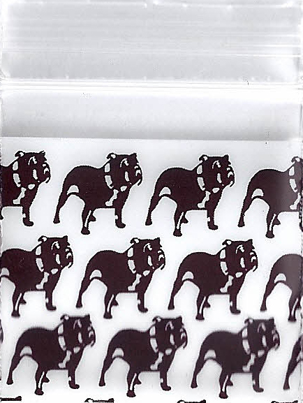 Brown Bull Dog 1x1 Inch Plastic Baggies 100 pcs.