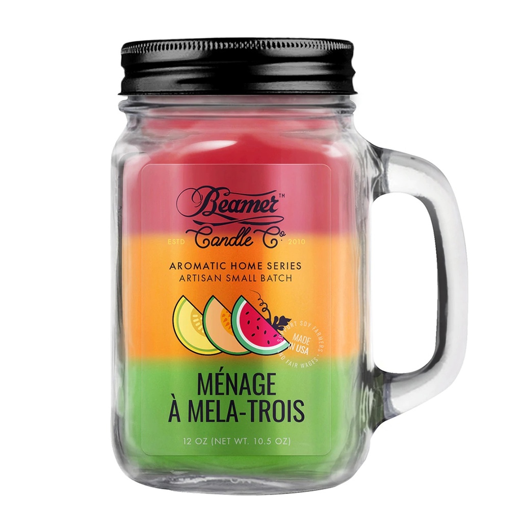 Beamer Candle Co. 12oz Glass Mason Jar - Menage a Mela-Trois