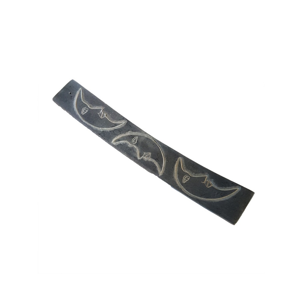 Triple Carved Moon Black Soapstone Incense Holder