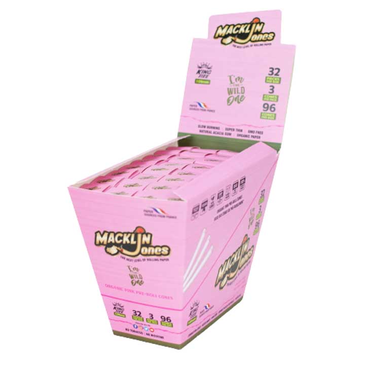 Macklin Jones Rose Pink Pre-Rolled Cones - 110mm King Size - Box of 32