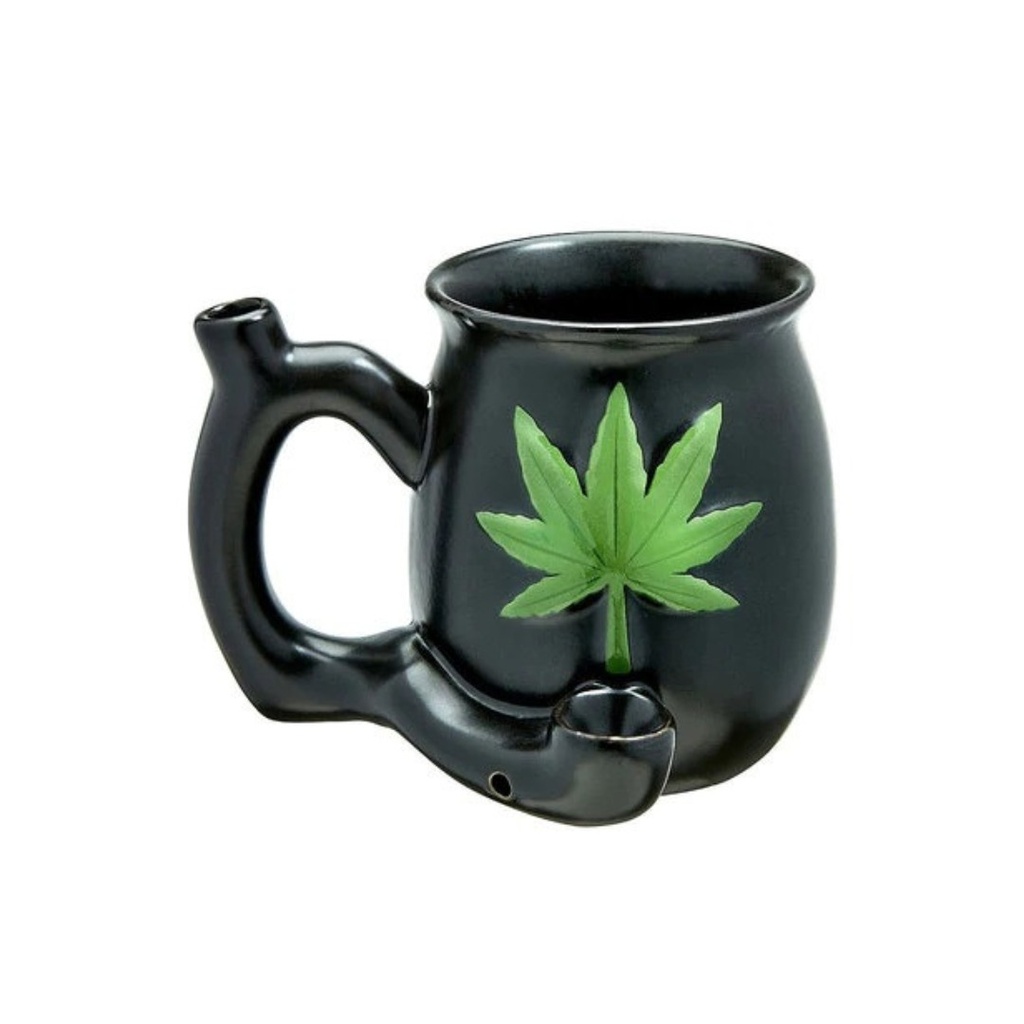 Ceramic Mug Pipe from Premium Roast and Toast - Matte Black & Green Leaf
