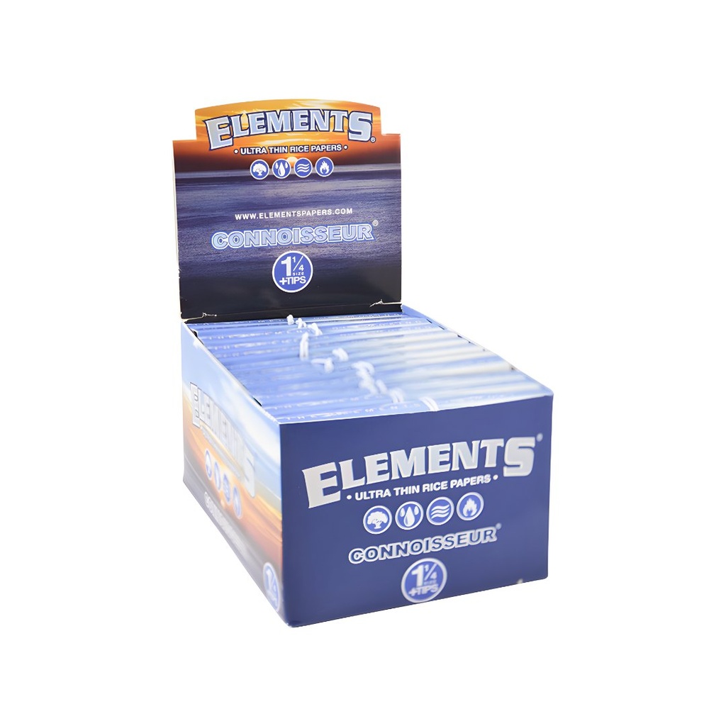 Éléments 1 1/4 79mm Connoisseur Rolling Papers avec Conseils - Boîte de 24 Paquets