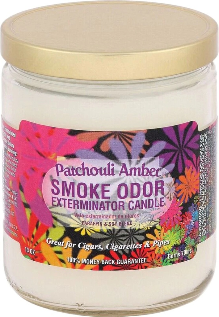 Patchouli Ambre - Chandelle Exterminateur d’Odeurs de Fumée - 13 oz